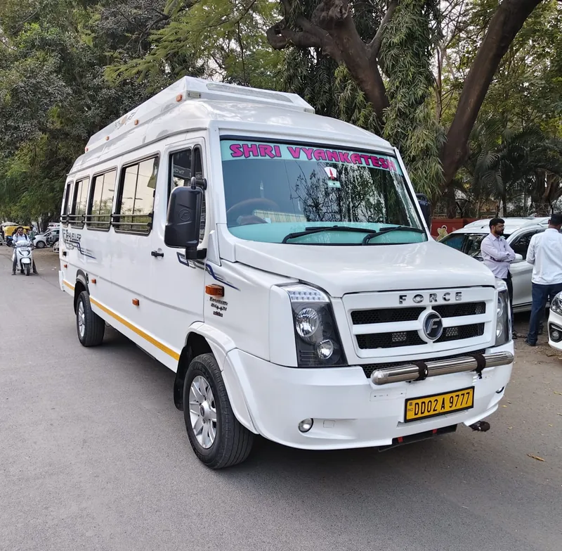 20 seater Force Traveller front exterior, alternate angle, Shri Vyankatesh Tours and Travels