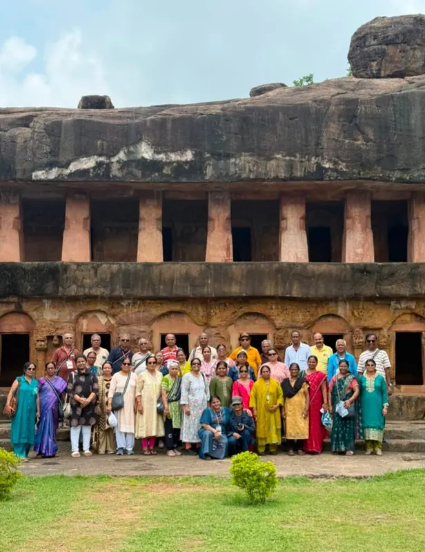 Shri Vyankatesh Tours and Travels pilgrimage group at cave site