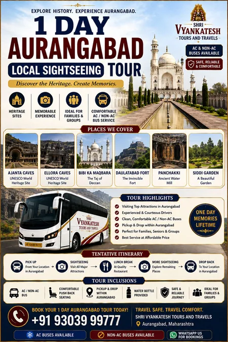 1 Day Aurangabad local sightseeing tour package poster, Shri Vyankatesh Tours and Travels
