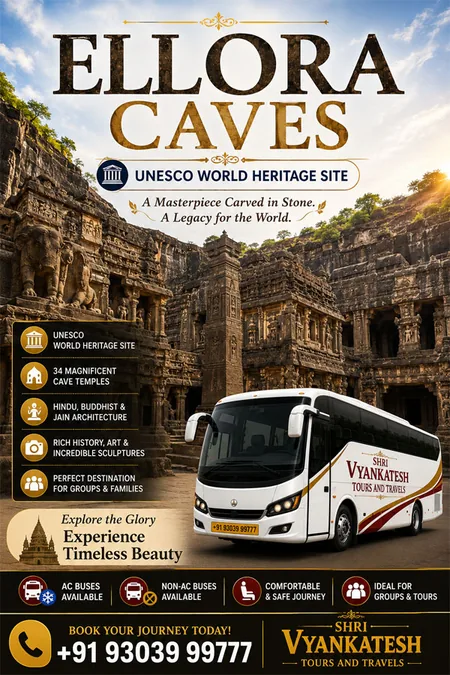 Ellora Caves UNESCO World Heritage tour package poster, Shri Vyankatesh Tours and Travels
